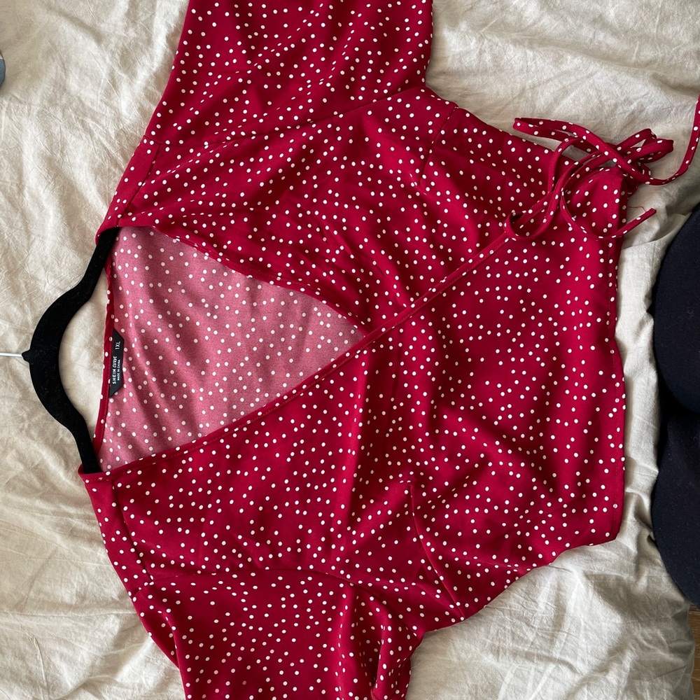 plus size wrap tie side polka dot blouse- size 14